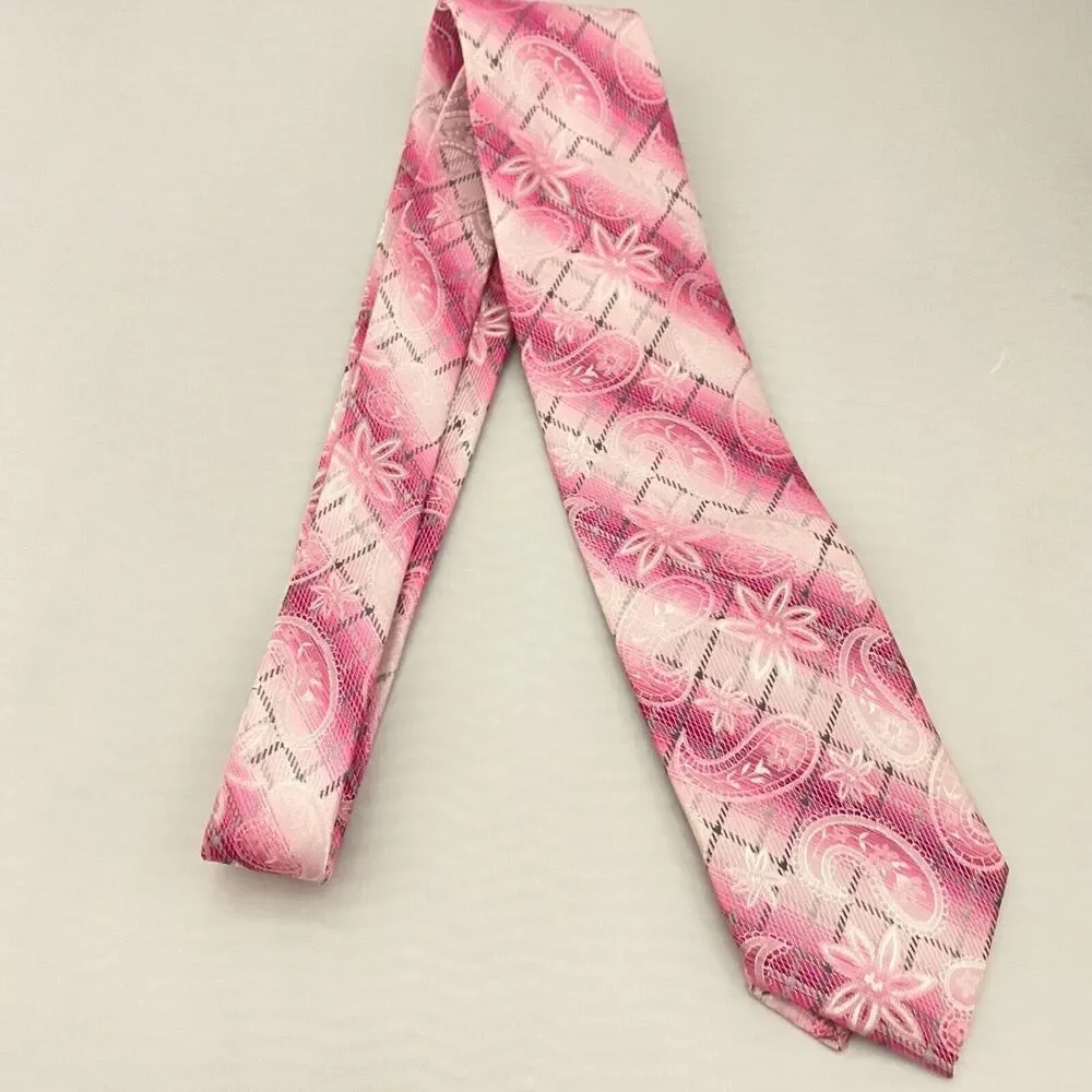 #5551 Stacy Adams Pink Paisley and Floral Necktie, Tie 59 x 3.5